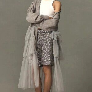 Anthropologie Sunday in Brooklyn Gray Ruffle-Tier Cardigan Sweater – One Size